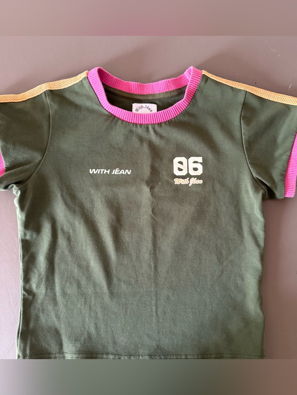 With Jean green cropped t- shirt x-small pink and yellow details baby tee 86